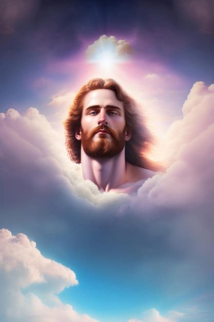 Premium AI Image | A painting of jesus in the clouds