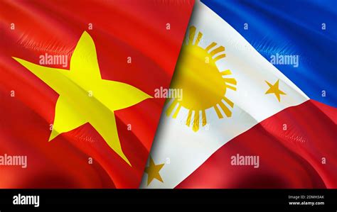 Vietnam and Philippines flags with scar concept. Waving flag,3D ...