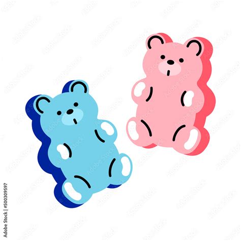 Two cute pink gummy bear. Jelly fruit candy. Stylized flat style. Vector on isolated white ...