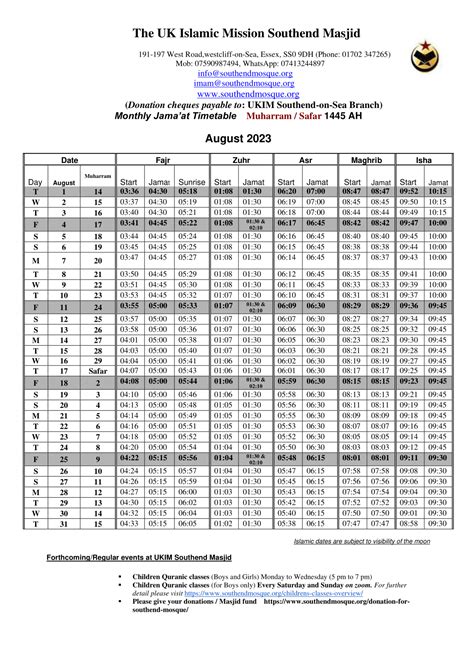 Namaz Timings - Southend Mosque