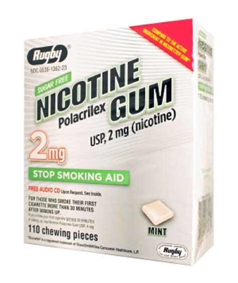 RUGBY NICOTINE GUM 2MG MINT NICOTINE POLACRILEX-2 MG off white 110 CT UPC 305361362232 - Walmart ...