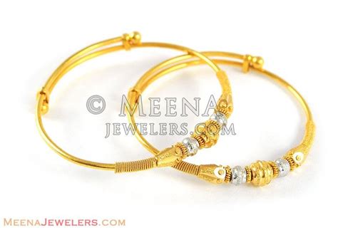 22kt Gold Baby Bangles - BjBa5147 - 22kt Gold Baby Bangles with frosty finish and diamond cuts ...