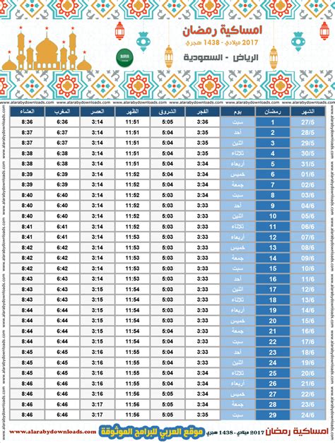 امساكية رمضان 2017 الرياض السعودية تقويم 1438 Ramadan Imsakia