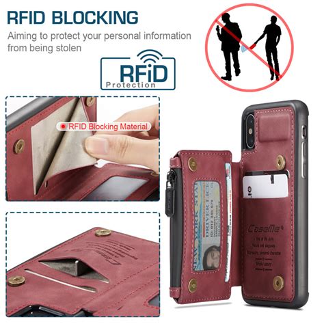 CaseMe iPhone XS Max RFID Blocking Zipper Leather Wallet Case Red