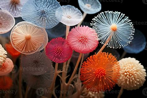 Intricate extreme close up images of fungal spores under microscope ...