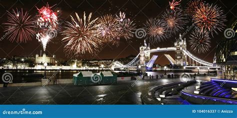 Tower Bridge at Night, New Year`s Eve Fireworks Over Tower Brid Stock Image - Image of draw ...