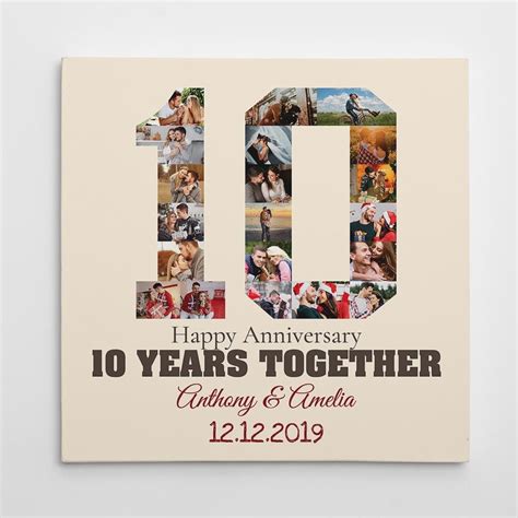 Be creative with this 10 year anniversary photo collage canvas. All you need to do is upload 20 ...