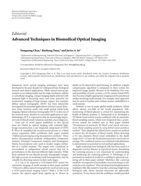 (PDF) Advanced Techniques in Biomedical Optical Imaging