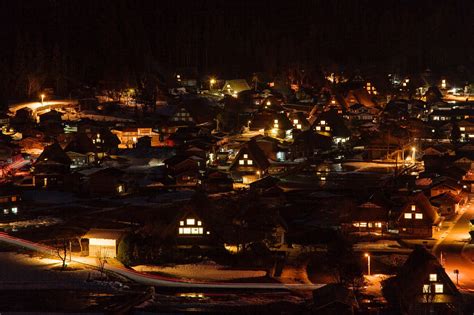 Shirakawa-go in the night - Shirakawa village is listed as sites of the world heritage ...