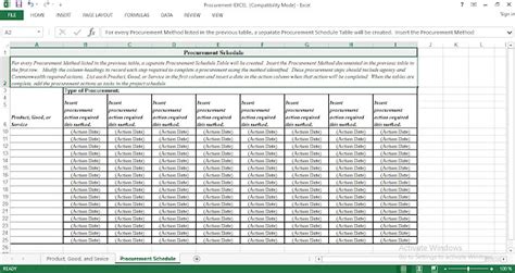 Construction Procurement Schedule Template