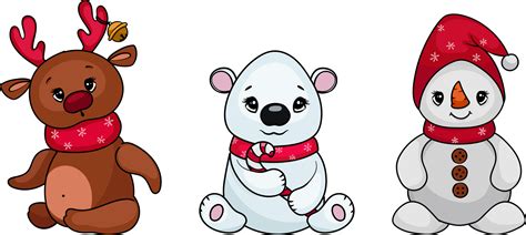 Cute Christmas characters - fawn, snowman, white bear. illustration in ...