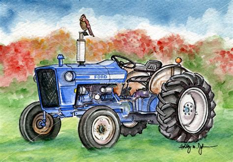 Blue Ford Tractor Watercolor Art Print // Farm and Field | Etsy