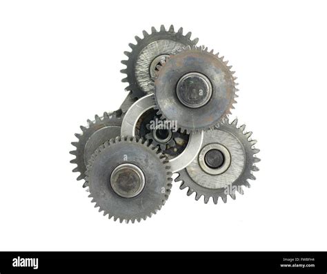 mechanism with three cog-wheels on white background Stock Photo - Alamy