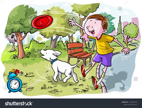 Vector Illustration Kid Dog Park Cartoon Stock Vector (Royalty Free ...