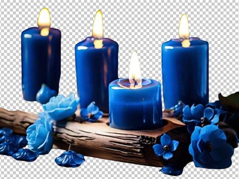 Premium PSD | Blue candle and blue flower decoration flame