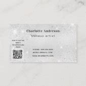 Silver glitter blue floral QR code logo Business Card | Zazzle