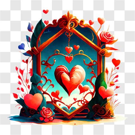 Download Heart-shaped Wooden Frame with Red Roses and Golden Center PNG Online - Creative Fabrica