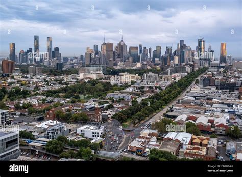 Aerial view of the Melbourne city skyline and suburbs. Melbourne ...