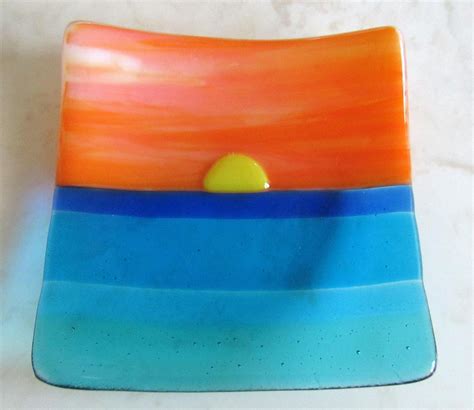 Fused Glass Sunset Plate Ocean Beach Dish Turquoise Blue Sea - Etsy | Fused glass sunset, Sea ...