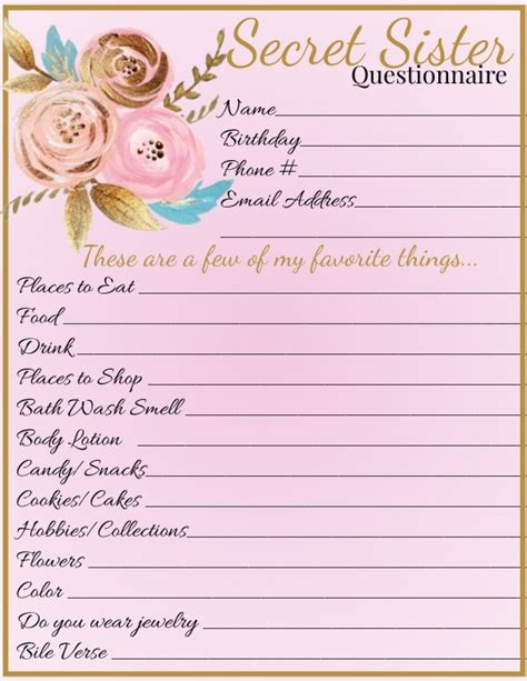 Church Secret Sister Questionnaire Template | PosterMyWall