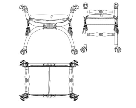 Traditional wooden stool cad block details dwg file - Cadbull