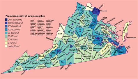 Population density of Virginia counties | County, Virginia, Density