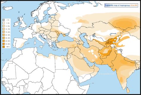 Distribution of haplogroup R1a-Z93 in Europe, the Middle East, South Asia and Central Asia ...