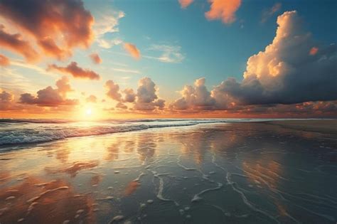 Premium AI Image | a sunset with clouds and a sunset on the beach