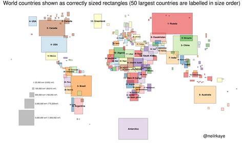 World countries shown as correctly sized rectangles (50 largest ...