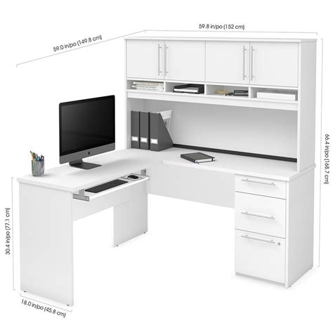 Bestar Innova Plus L Shaped Computer Desk with Hutch in White ...
