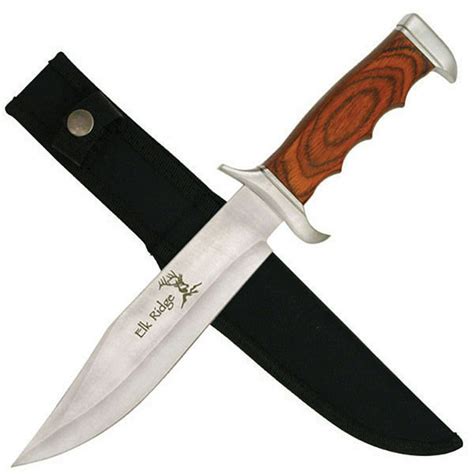 Elk Ridge ER-012 Fixed Blade Knife, 440 Stainless Steel Blade, Wood Overlay Handle, 12.5-Inch ...