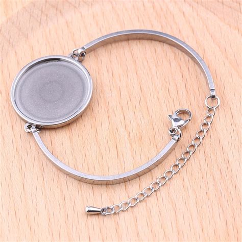 onwear 5pcs stainless steel cabochon bracelet base 25mm dia blank bangle bezel trays diy ...