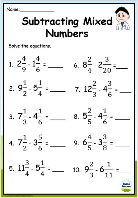 Adding Subtracting Mixed Numbers Worksheet - Printable Word Searches