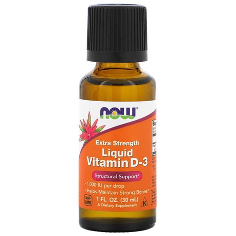 Now Foods, Liquid Vitamin D-3, Extra Strength, 1,000 IU, 1 fl oz (30 ml ...