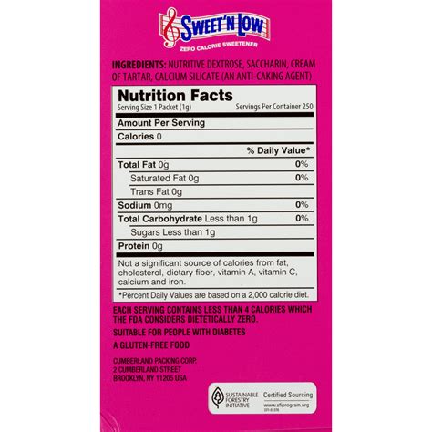 Sweet N Low Nutrition Label - Label Ideas