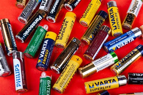 Presentation of Different Popular Brands of AA Batteries Scattered All ...