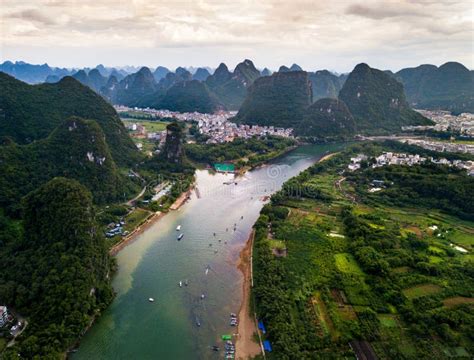 Yangshuo County and Li River in Guilin, Aerial View Stock Photo - Image ...