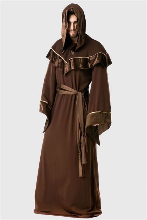 Men Brown Wizard Hooded Chic Robe Evil Halloween Costume | High quality ...