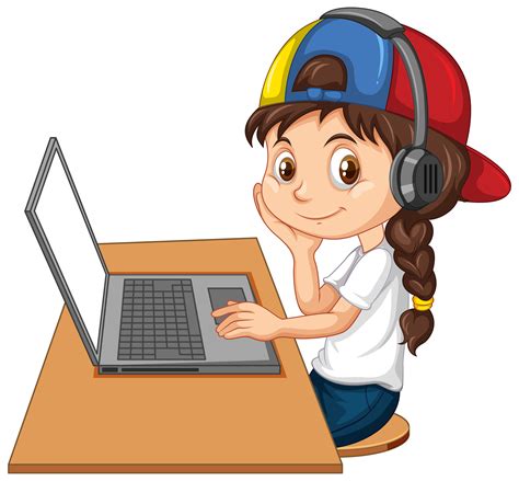 A girl with laptop on the table on white background 1520239 Vector Art ...