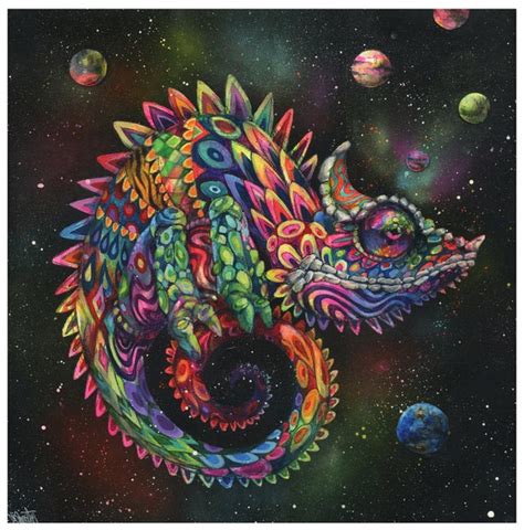 Chameleon Art Print Surreal Art Rainbow Lizard Trippy