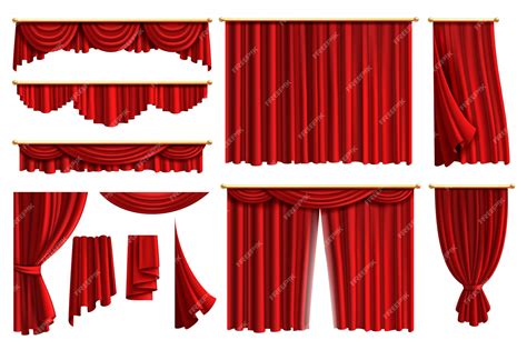 Premium Vector | Red curtains. Set realistic luxury curtain cornice decor domestic fabric ...