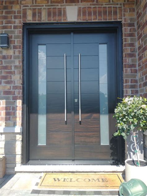 Double Front Entry Door Modern Design Stainless Steel Pull Bar - Modern Doors