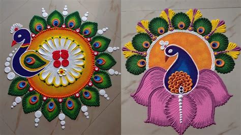 Latest Rangoli Designs For Diwali | Peacock Rangoli Designs For Deepavali | Rangoli Tricks ...