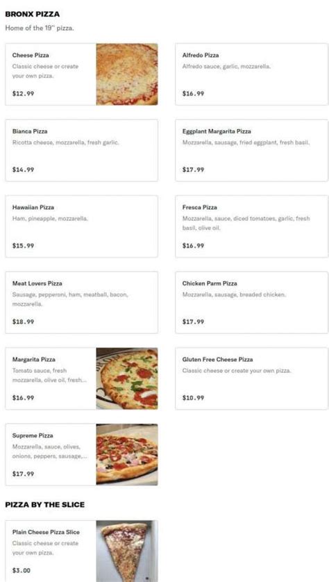 Bronx Pizza menu in DeLand, Florida, USA