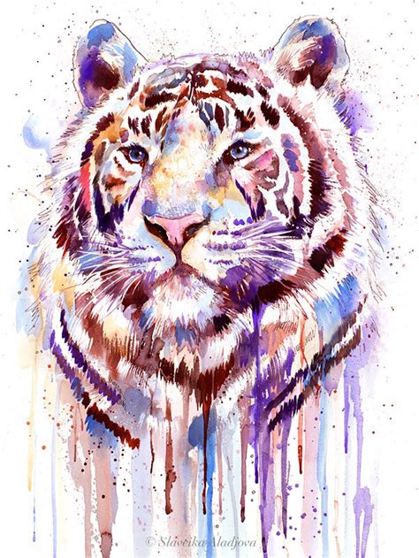 Purple Tiger Watercolor Painting Print by Slaveika Aladjova | Etsy