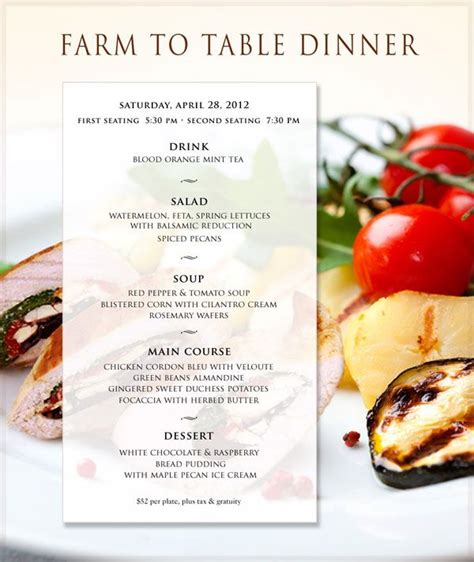 Previous Farm to Table Dinners | Dinner menu, 6 course meal menu ideas ...