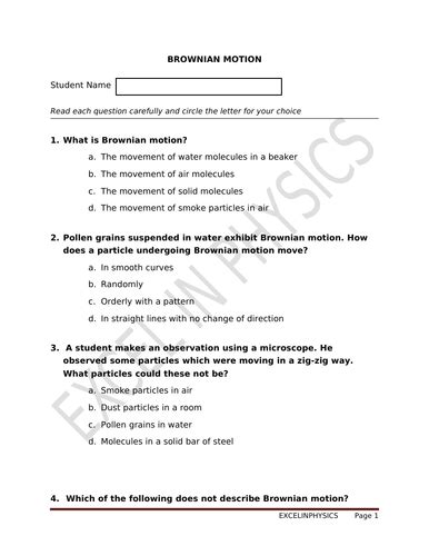 BROWNIAN MOTION | Teaching Resources