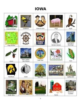 Iowa Bingo: State Symbols and Popular Sites by Sue Ann Kline | TPT