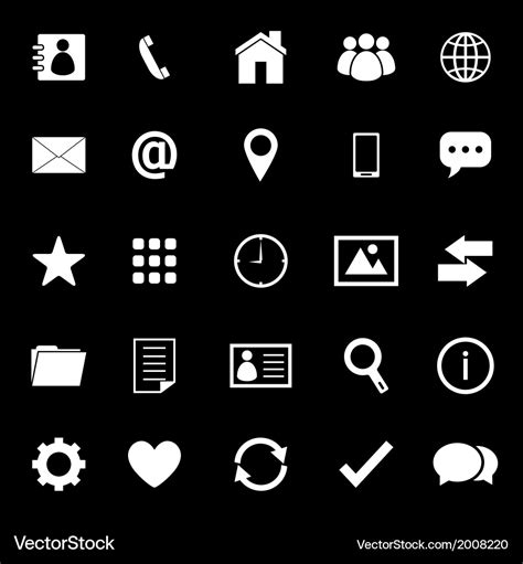 Contact icons on black background Royalty Free Vector Image