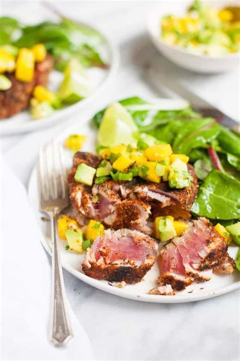 Grilled Blackened Tuna Steak Recipe with Mango Salsa | Wholefully